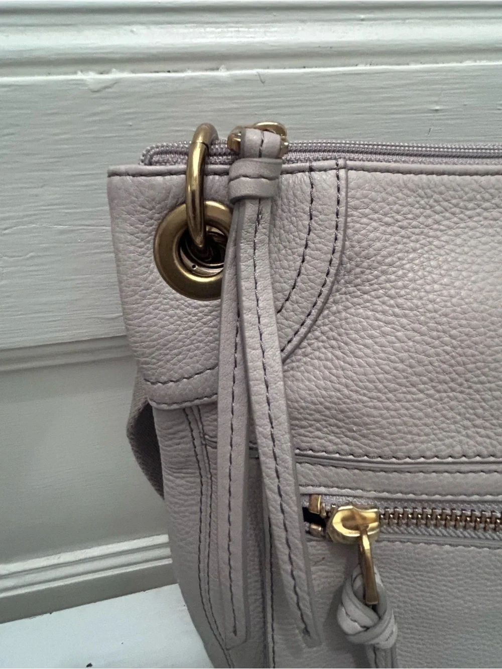 FOSSIL Karli Hobo Crossbody Gray Pebbled Soft Leather Or Shoulder Handbag
